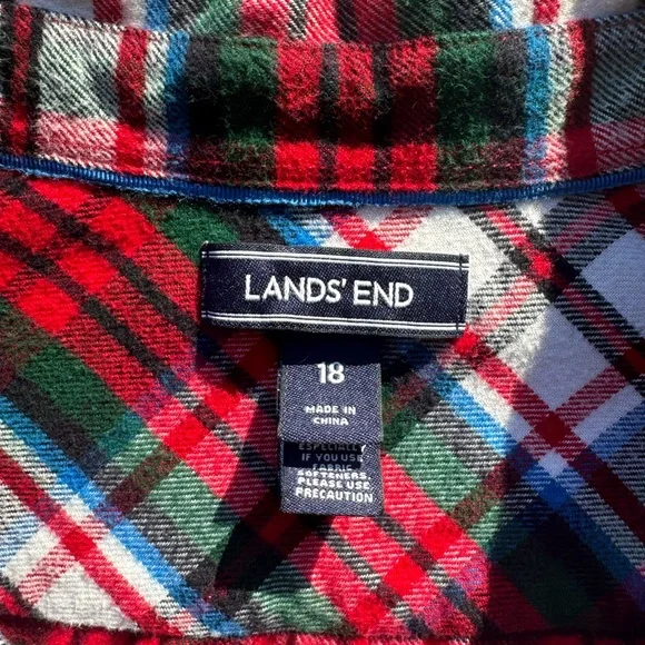 Lands End Red and Green Button Up Flannel (XL) - Picture 3 of 3